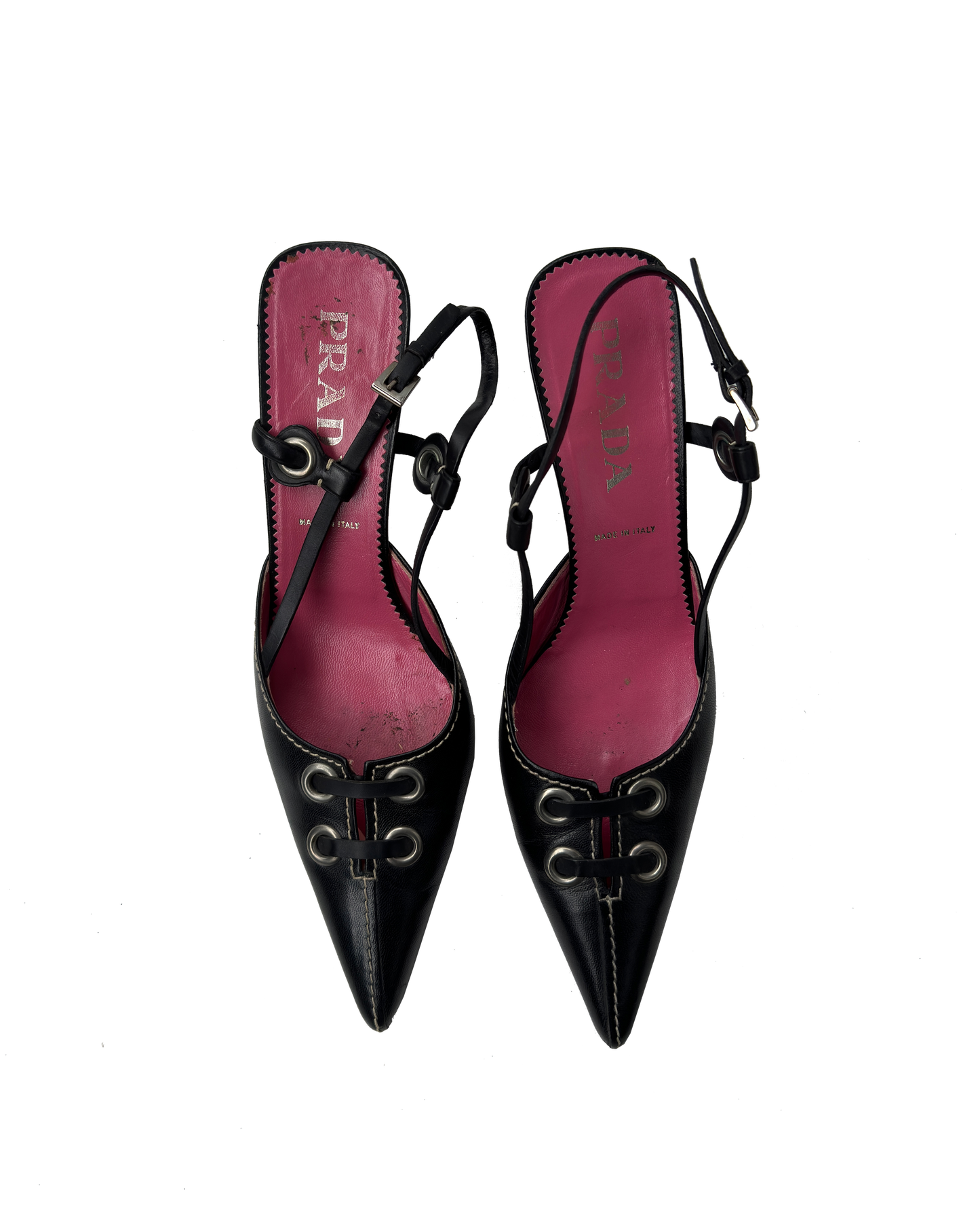 Prada svartir támjóir hælaskór / Prada black pointy sling-backs