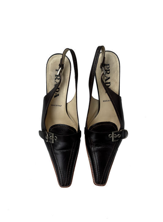 Prada brúnir hælaskór /  Prada brown sling-pumps