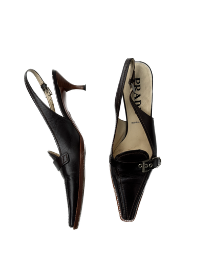 Prada brúnir hælaskór /  Prada brown sling-pumps