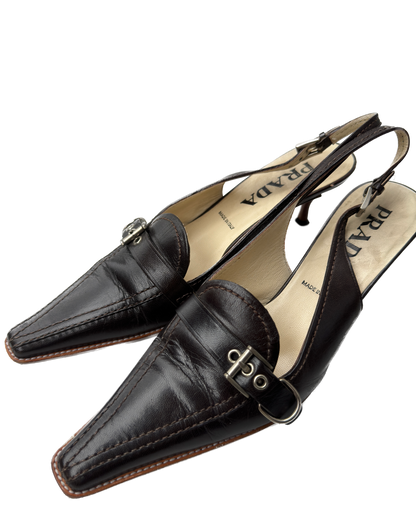 Prada brúnir hælaskór /  Prada brown sling-pumps