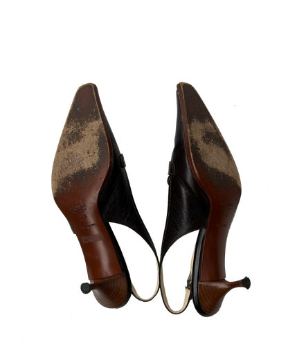 Prada brúnir hælaskór /  Prada brown sling-pumps